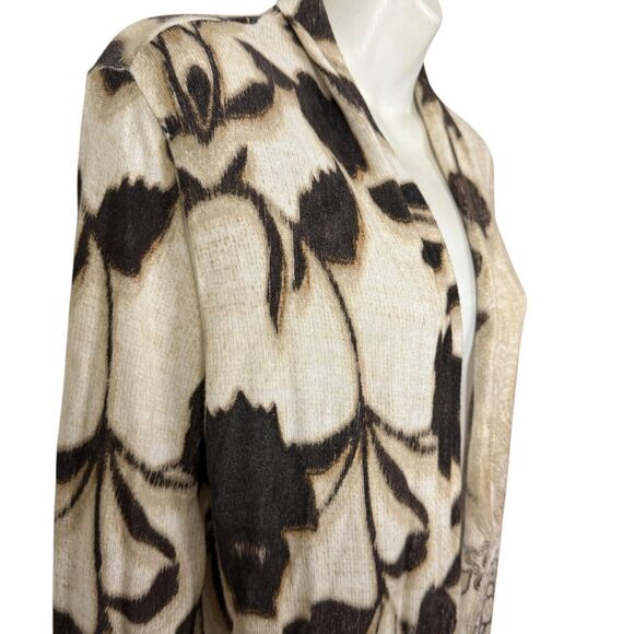 Chicos Womens Neutral Paisley Andrea Long Cardigan Sweater Brown Beige Open 1 M - Picture 4 of 16